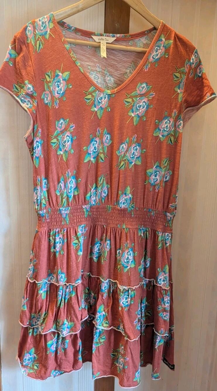 Matilda Jane Orange Floral Ruffle Cotton Dress Women's Large